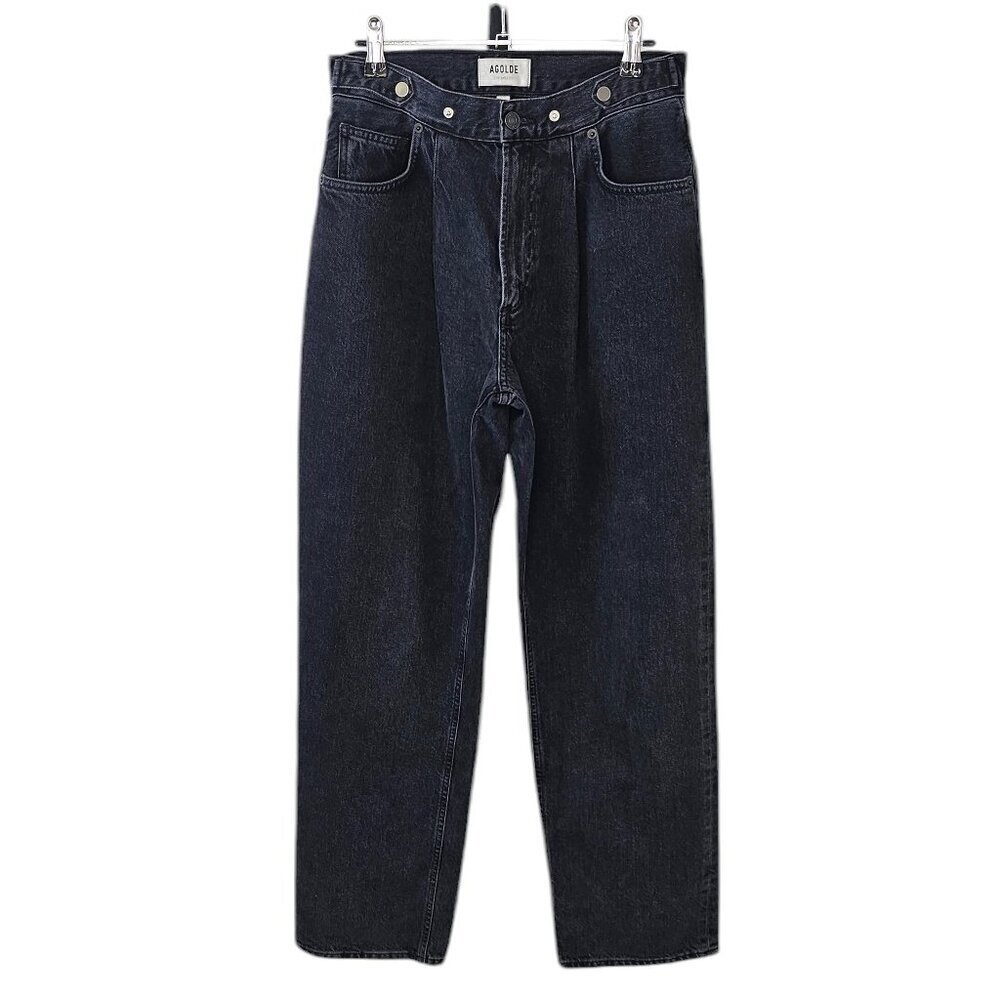 AGOLDE Baggy Tab High Rise Oversized Pleated Front Jeans in Black, Size 25